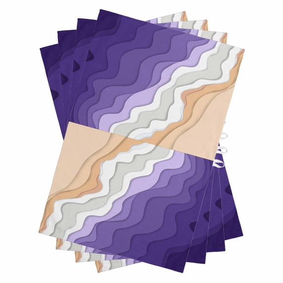Purple Coastal Beach Kitchen Towels Set of 4, Water Absorbent Dish Towel, Modern Gradient Abstract Sea Waves Decorative Hand Towels - Quick Drying Cloth for Cooking Baking, 18x28 Inch