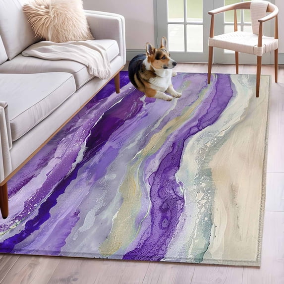 Purple Coastal Runner Rug 2.7x5 FT, Non Slip Entryway Carpet, Summer Beach Nautical Abstract Art Washable Soft Floor Carpet Entrance Mat Non-Shedding Throw Rug for Hallway Laundry Room Bedside