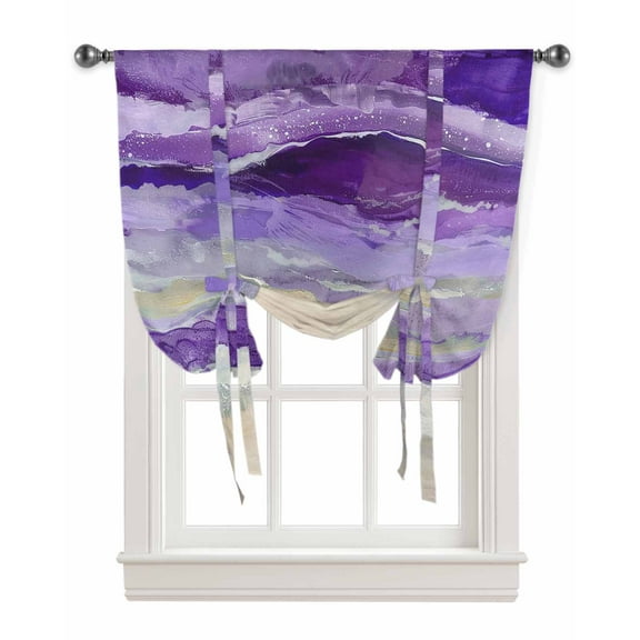 Purple Coastal Tie Up Curtains for Kitchen Bathroom Bedroom Windows 54 Inch Length, Spring Summer Ocean Beach Nautical Sea Wave Balloon Drape Curtains Shade Rod Pocket Drapery Curtain Panel, 42"x63"