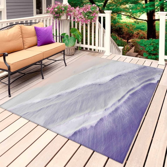 Purple Coastal Wave Outdoor Rug for Patio/Deck/Porch, Non-Slip Large Area Rug 3 x 5 Ft, Summer Modern Ocean Beach Indoor Outdoor Rugs Washable Area Rugs, Reversible Camping Rug Carpet Runner