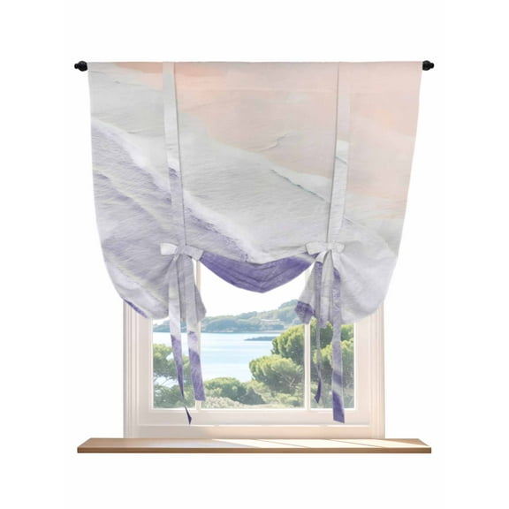 Purple Coastal Wave Tie Up Curtains for Windows 45 Inch Length Balloon Curtains Kitchen Adjustable Balloon Window Shade Summer Modern Ocean Beach Tie Up Valance Bathroom Curtain Window 34"x45"