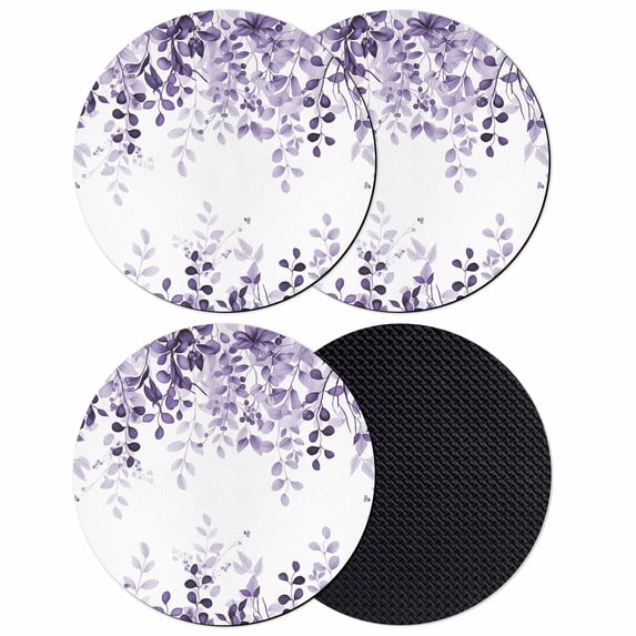 Purple Coasters Set of 4, Absorbent Coasters for Drinks, Eucalyptus Leaves Coaster for Desk Coffee Table Protection, Home Decor House Warming Gifts 4"