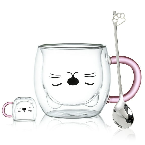 Purple Coffee cup Cat Glass Double Wall Insulated  Expresso Coffee Cups Juice Cup Tea Cup Cat Lovers Gifts