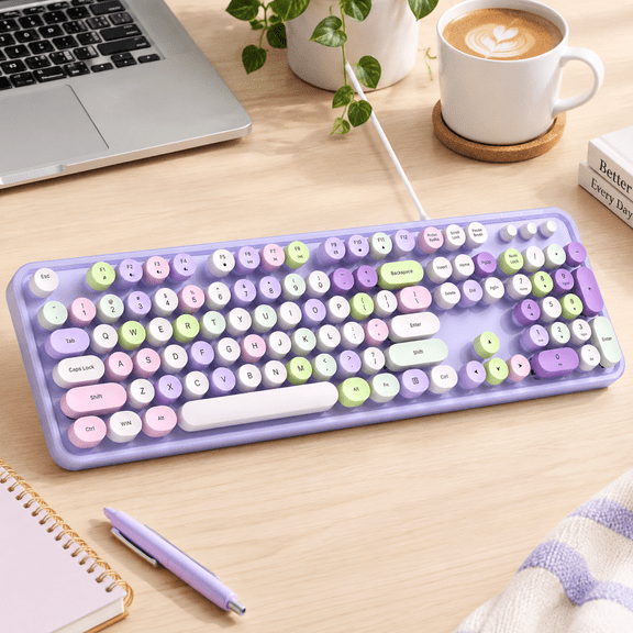 Purple Colorful Full Size Wired Retro Typewriter with Foldable Stands