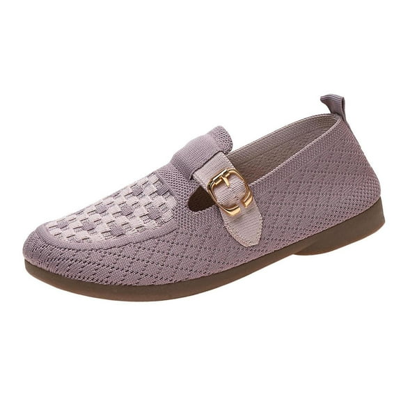 Purple Comfortable Slip On Flats With Round Toe And Mesh Material For Women