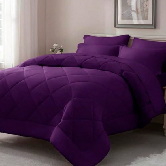 Purple Comforter Set Queen - 7 Pieces Bed in a Bag Queen Size Bed Set for All Seasons Ultra Soft Bedding Sets with Comforter Flat Sheet Fitted Sheet Pillowcases and Pillow Shams