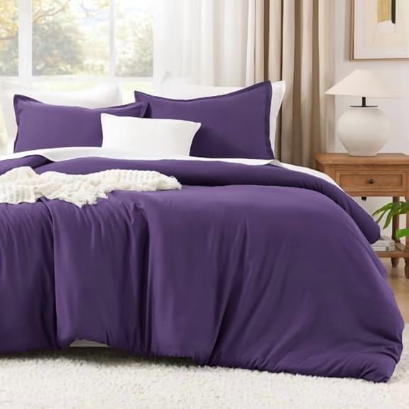 Purple Comforter Set Twin/Twin XL Size, 2 Pieces Lightweight Solid Bedding Comforter Set, All Season Fluffy Bed Set (66x90In Comforter & 1 Pillowcase)