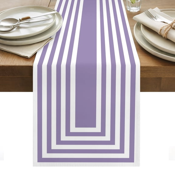 Purple Concentric Squares Cotton Linen Table Runner Modern Abstract Minimalist Geometric Lines Dining Table Runners for Home Decor Party Dining Room Restaurant Kitchen Party 13" x 36"