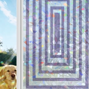 Purple Concentric Squares Rainbow Window Privacy Film, Modern Abstract Minimalist Geometric Lines Stained Glass Window Film, Sun Blocking Glass Clings Non Adhesive Door Stickers 17.7 x 39.3 Inches