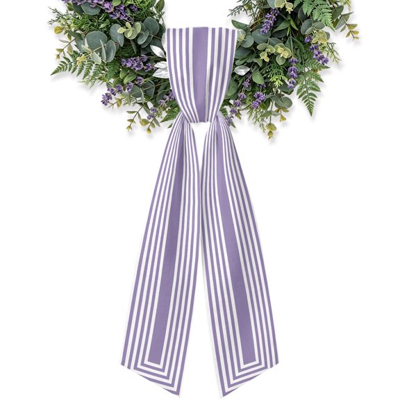 Purple Concentric Squares Wreath Sash for Front Door, Modern Abstract Minimalist Geometric Lines Satin Wreath Ribbon Bow Accessory Garland Home Decor for Doorway Porch Yard 4.5x56