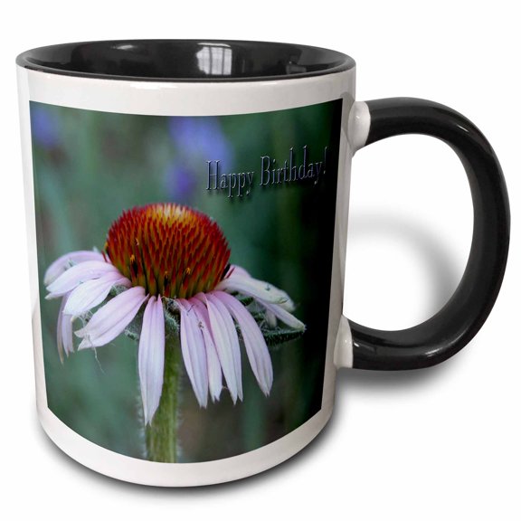 3drose, Purple Cone Flower, Happy Birthday, 11oz Two-tone Black Mug