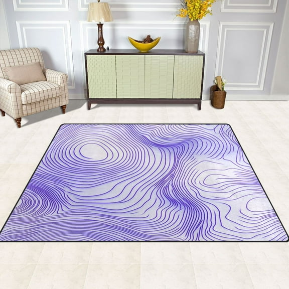 Purple Contour Lines Pattern 63''x48'' Plush Memory Foam Bath Mat, Soft, Absorbent, Non Slip, Durable