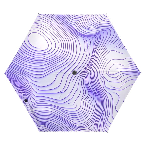 Purple Contour Lines Pattern Folding Umbrella UV50+ Waterproof Sun Protection Auto Open Close Compact Fiberglass Frame