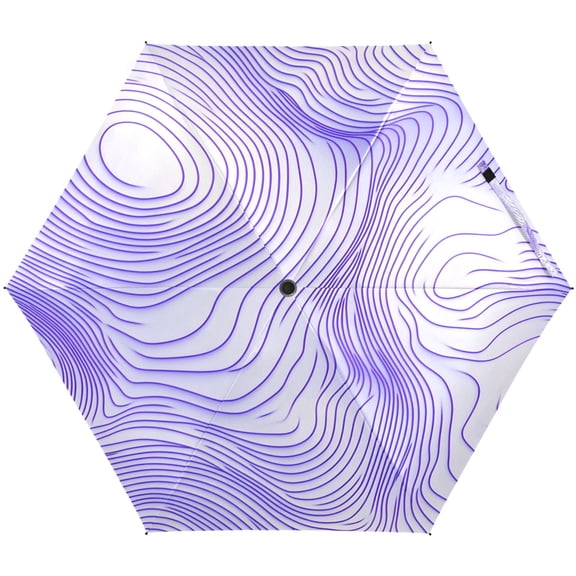 Purple Contour Lines Pattern Umbrellas for Sun Auto Open Close UV50+ Waterproof 5-Fold Compact Fiberglass Frame