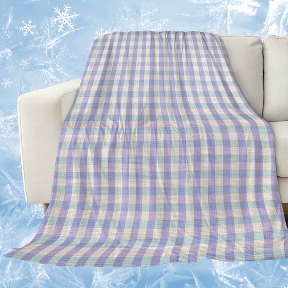 Purple Cooling Blanket,Lightweight Breathable Summer Throw Blanket with Double Sided Cold Effect,Grid Checkered Plaid Gingham Lattice Trellis Picnic Blankets Bed Sheet for Hot Sleepers 50"x60"
