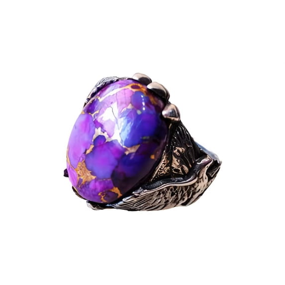 Purple Copper Turquoise Eagle Ring, Natural Copper Turquoise, Silver Jewelry, 925 Silver Ring, Birthday Gift, Heavy Mens Ring, Arabic Design, Ottoman Style Ring, Christmas, Turkey Mens Signet Ring