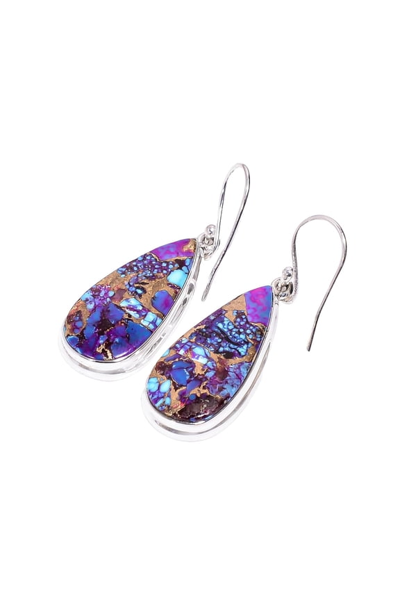 Purple Copper Turquoise Gemstone 925 Sterling Silver Dangle Earrings for Women