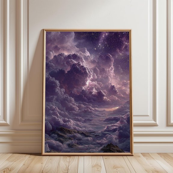 Purple Cosmic Cloudscape Fantasy Universe Wall Decor Celestial Sky Art Print Vertical