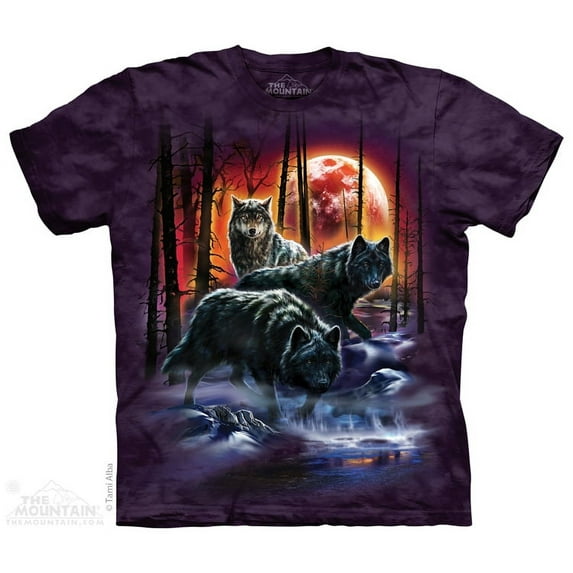 Purple Cotton Fire And Ice Wolves Design Novelty Adult T-Shirt