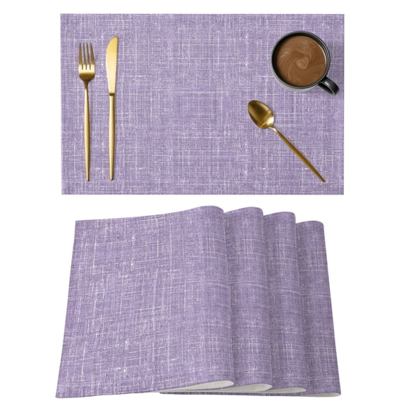 Purple Cotton Linen Placemats Set of 4, Abstract Modern Farmhouse Solid Color Washable Table Place Mats Heat Insulating Placemat for Dining Room Kitchen Daily Use 13 x 19 Inch