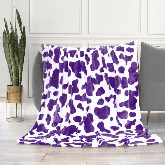 Purple Cow Print Blanket Soft Warm Plush Cow Blankets and Throws Lightweight Fleece Throw Blankets with Cow Print Couch Bedroom Living Room Camping Travel Blanket 60x80 inch