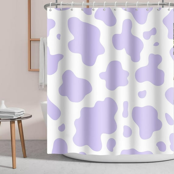 Purple Cow Print Shower Curtain Cow Skin Print Abstract Rustic Farm Animal Violet White Shower Curtains Bathroom Accessories Purple White Cow, Polyester with Hooks 36"W x 72"L (Pack of 1)