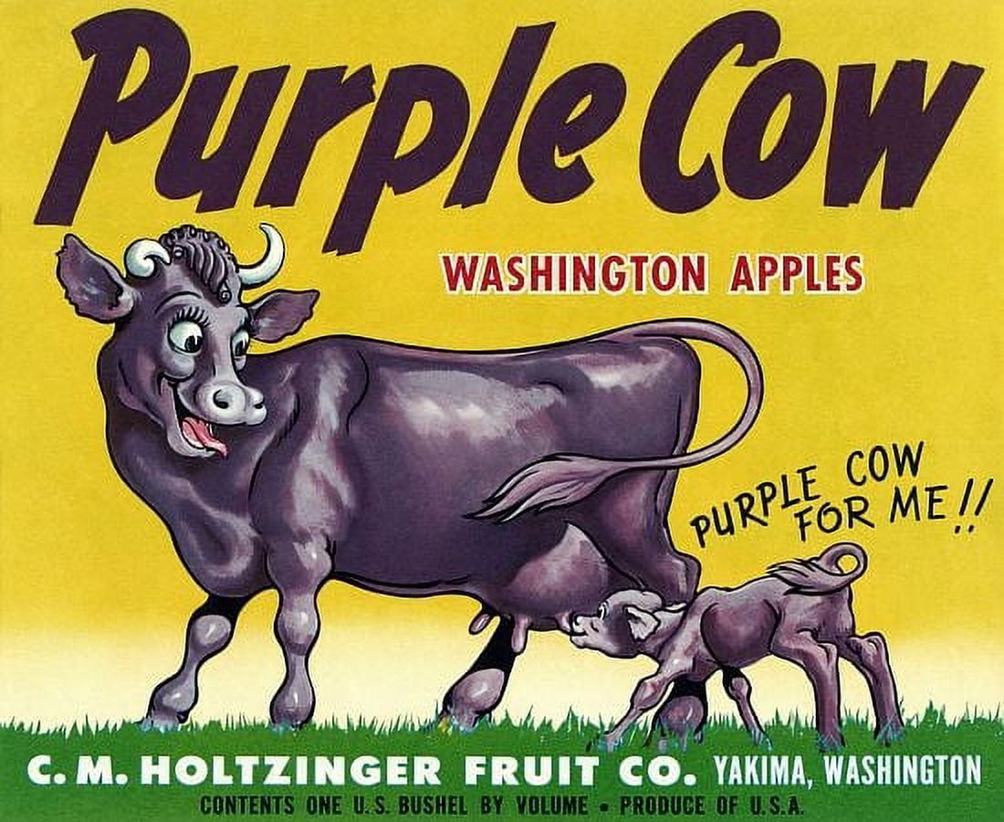Purple Cow Washington Apples Label Canvas Art - (18 x 24)