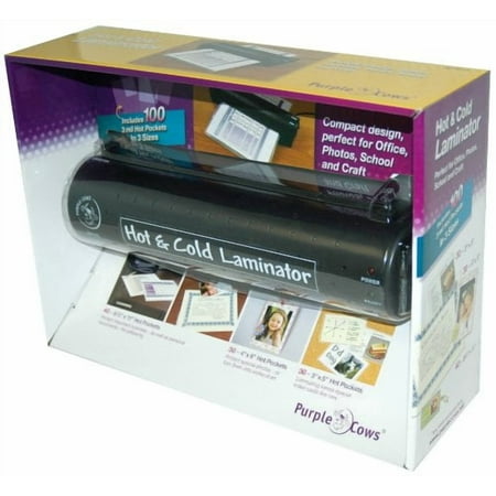 Purple Cows Hot and Cold Laminator, Includes 100 3 mil Hot Pockets, Assorted Sizes (3015c)