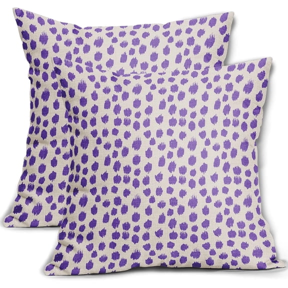 Purple Cream Pillow Covers 18x18 Set of 2 Boho Design Polka Dot Throw Pillows Modern Brush Strokes Print Decorative Pillowcase Square Cushion Cover Linen Case for Home Sofa Couch Bed