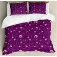 thumbnail image 1 of Purple and Cream Queen Size Duvet Cover Set, Abstract Curls on Purple Background Traditional Motifs, Decorative 3 Piece Bedding Set with 2 Pillow Shams, Purple Dark Purple and Cream, by Ambesonne, 1 of 3