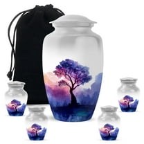 Purple Cremation Urn For Adult Male And Female - 1 Large Tree Burial Urns For Women - Funeral White Urn For Mother - Little Blue Urns For Human Ashes Set Of 4 - (10&3) Inch