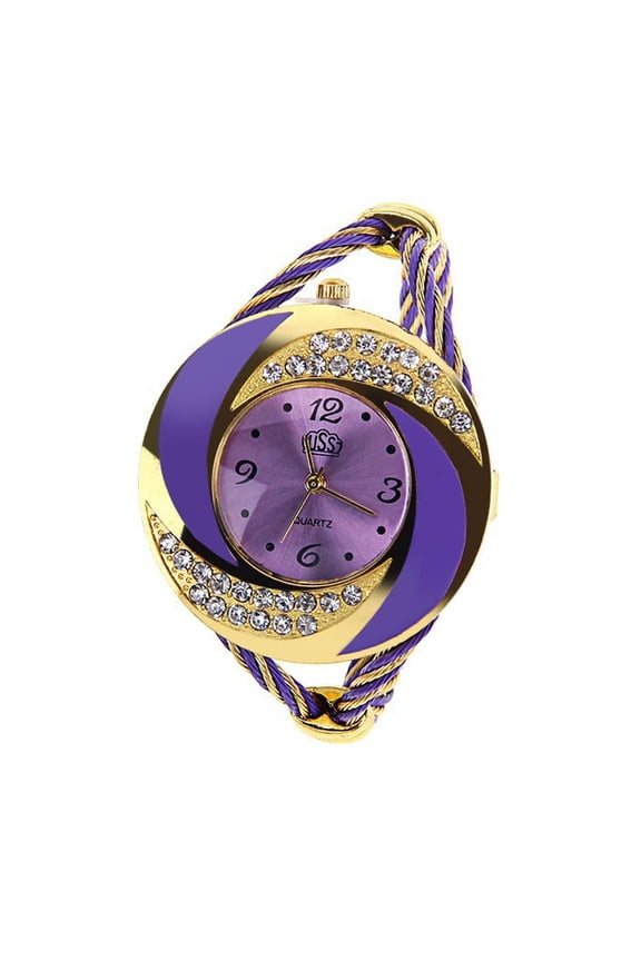 Purple Crescent Crystal Bangle Watch, Luxury Women’s Quartz Bangle Watch