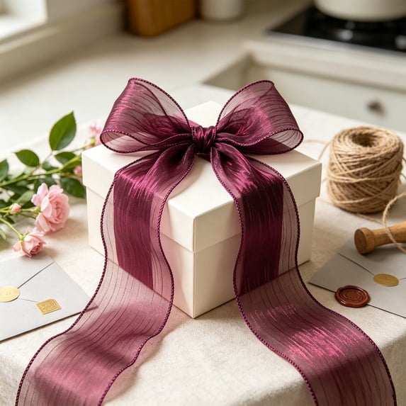 Purple Crinkled Wired Ribbon with Metallic Edge, Christmas Ribbon for Garland, Wreaths, Topper Bow, Swags, Christmas Tree Decoration 2-1/2 Inch x 10 Yard