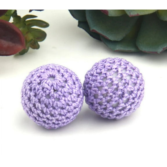 Purple, Crochetted Ball Beads, Crochet Beads, Handmade Crochet Beads, 20mm, 2 pcs