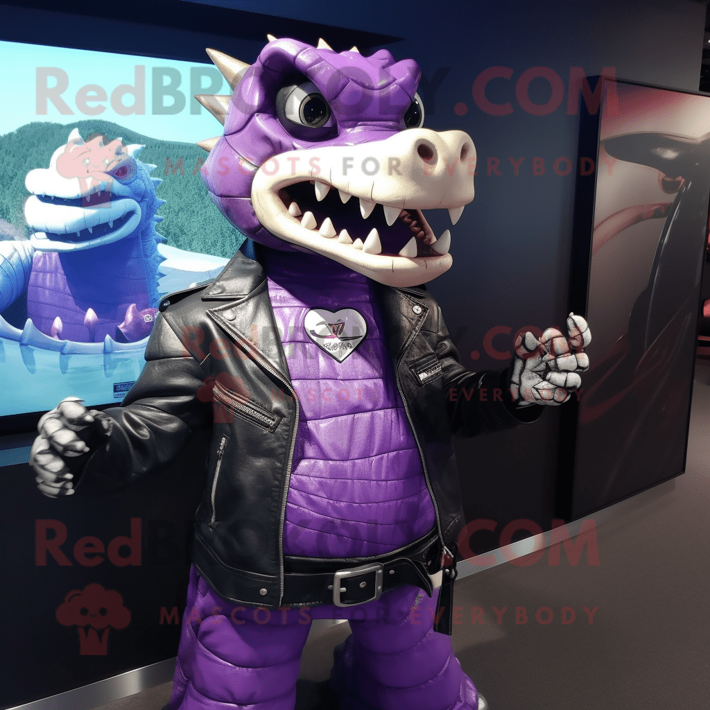 Purple Crocodile REDBROKOLY mascot costume character dressed with a ...