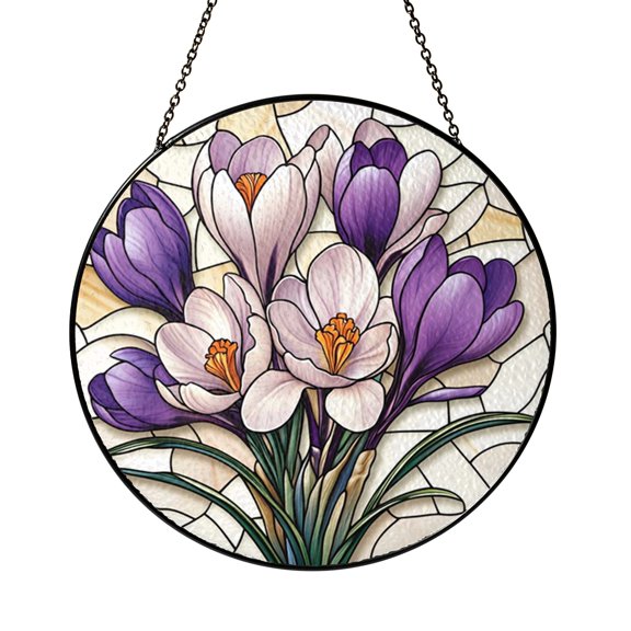 Purple Crocus Spring Flower Stained Glass Style Window Suncatcher Decor, Soft Seasonal Floral Art Gift for Mom