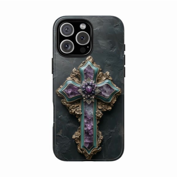 Purple Cross Crystal Geode Artwork H1380 Slim Protective Case for iPhone 17 16 15 14 13 12 11 Pro Max