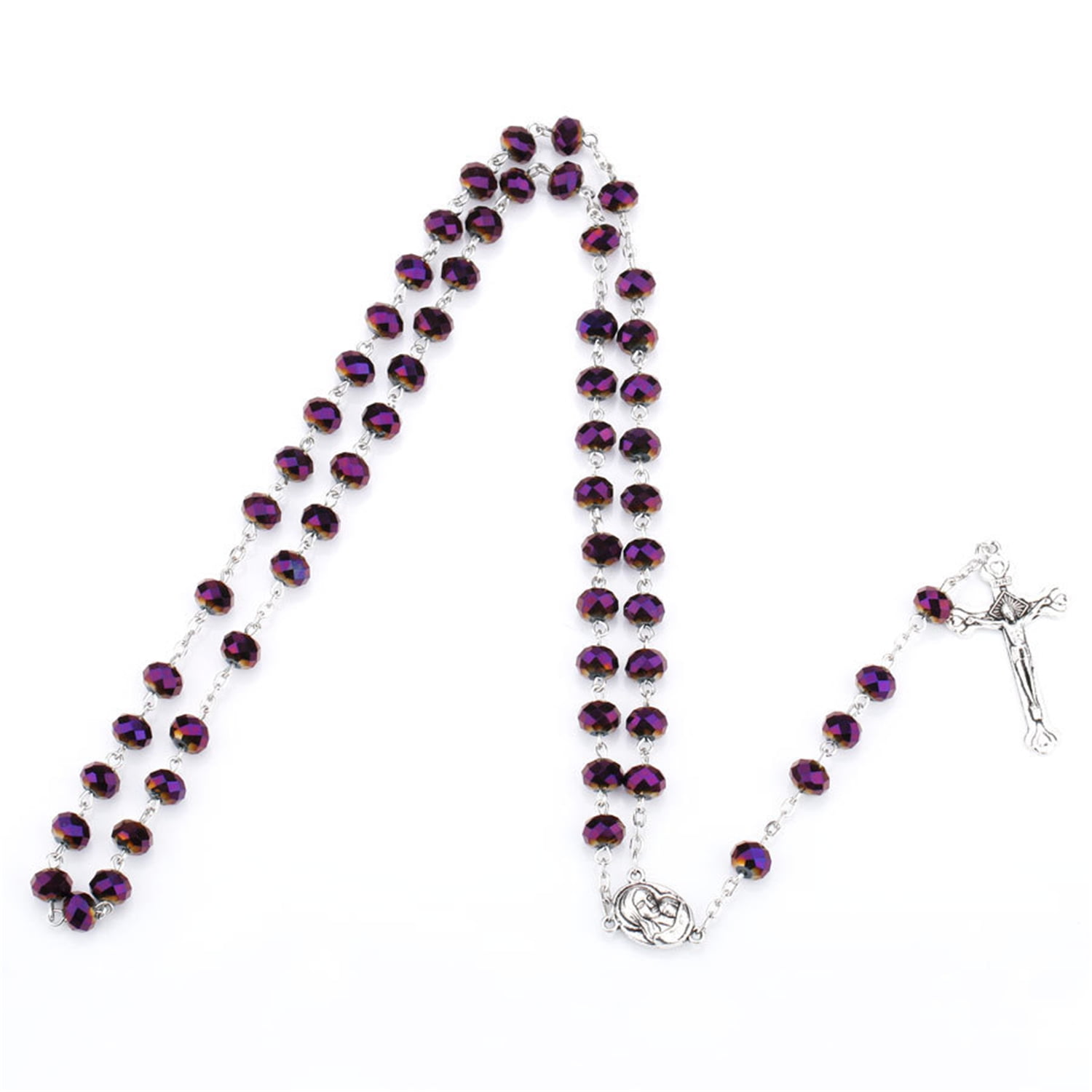 TOP5EX Purple Crystal Beads Rosary Necklace Catholic Holy Land Baby Christian Jesus