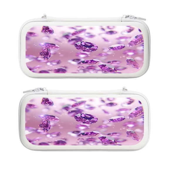 Purple Crystal, Carrying Case For Nintendo Switch & OLED Version, Eva Lightweight Shockproof Protective Pouch Case for Game Console & Accessories with 10 Game Card Slot & Wristband, White
