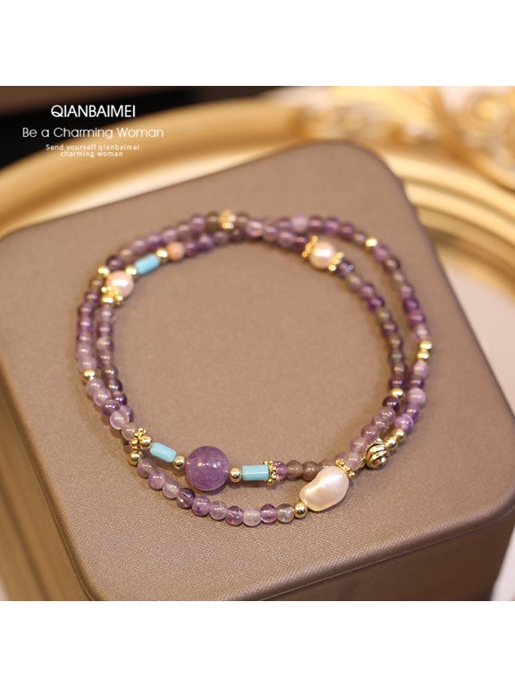 Purple Crystal Double-Layer Beaded Bracelet Women's New Arrival: Exquisite, Niche Vintage Bracelet New Chinese-Style High-End Jewelry