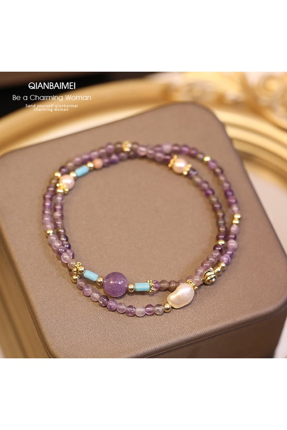 Purple Crystal Double-Layer Beaded Bracelet Women's New Arrival: Exquisite, Niche Vintage Bracelet New Chinese-Style High-End Jewelry