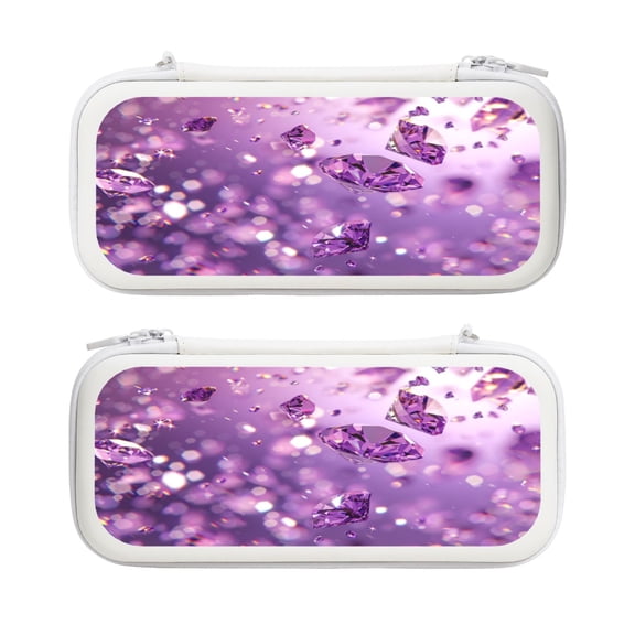 Purple Crystal Fall, Carrying Case For Nintendo Switch & OLED Version, Eva Lightweight Shockproof Protective Pouch Case for Game Console & Accessories with 10 Game Card Slot & Wristband, White