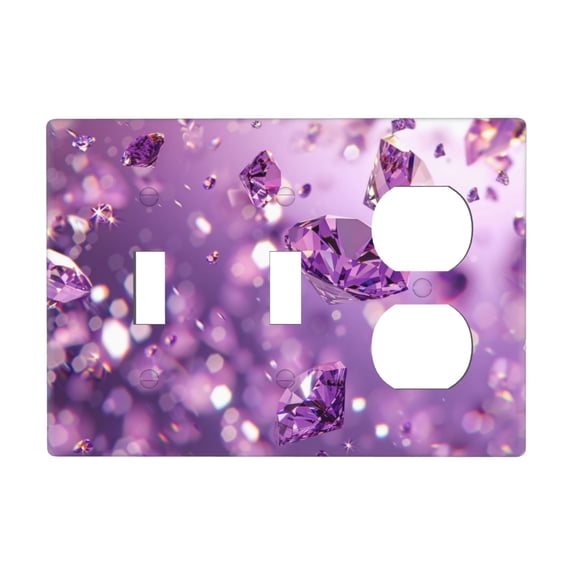 Purple Crystal Fall Switch Cover Decorative Wall Plate 3-Gang 2-Toggle 1-Duplex Standard Size