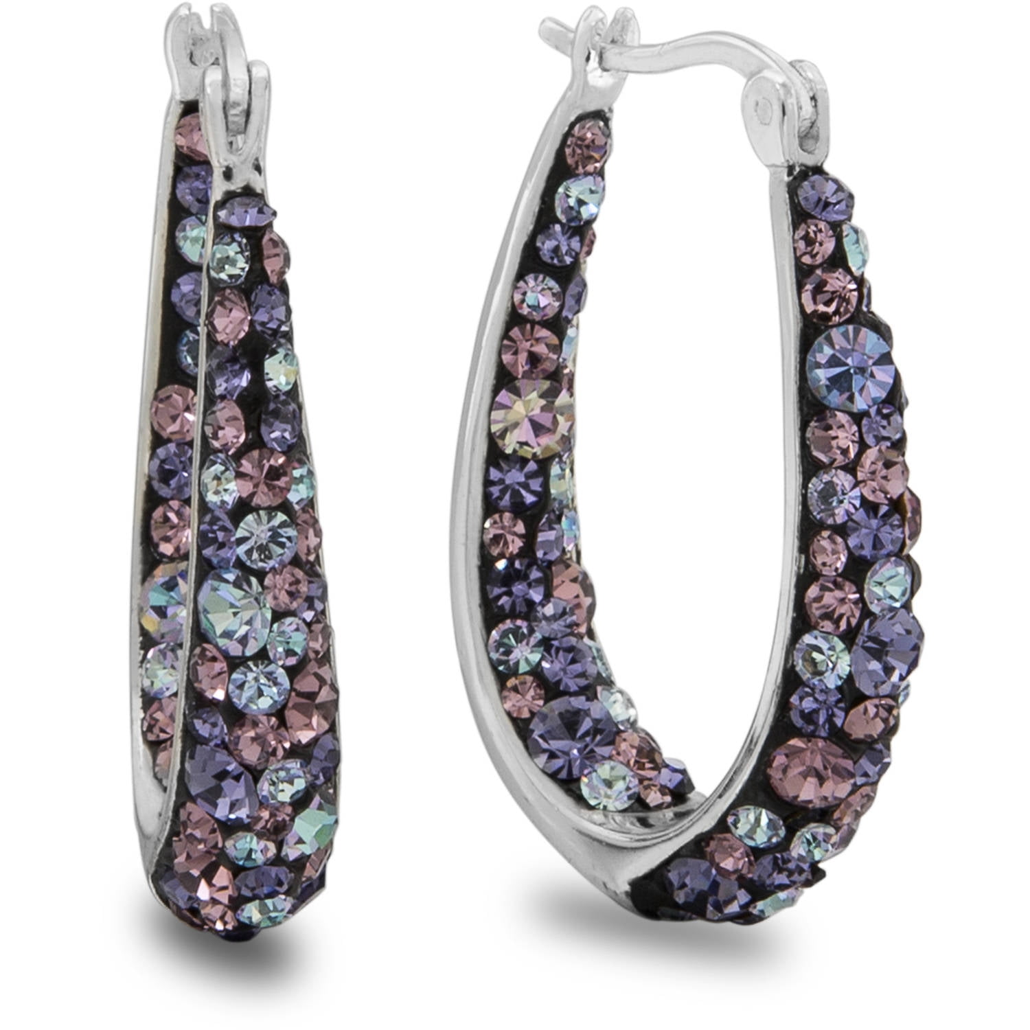 Brilliance Women's Silver-Tone Hoop Earrings with Purple Crystals
