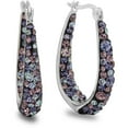thumbnail image 1 of Brilliance Women's Silver-Tone Hoop Earrings with Purple Crystals, 1 of 1