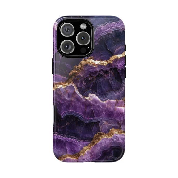 Purple Crystal Geode Marble Texture Gemstone Abstract Art A484 Protective Case for iPhone 17 16 15 14 13 12 11 Pro Max