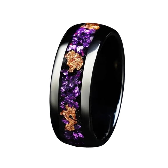 Purple Crystal Gold Foil Pattern Men and Women Tungsten Steel Ring