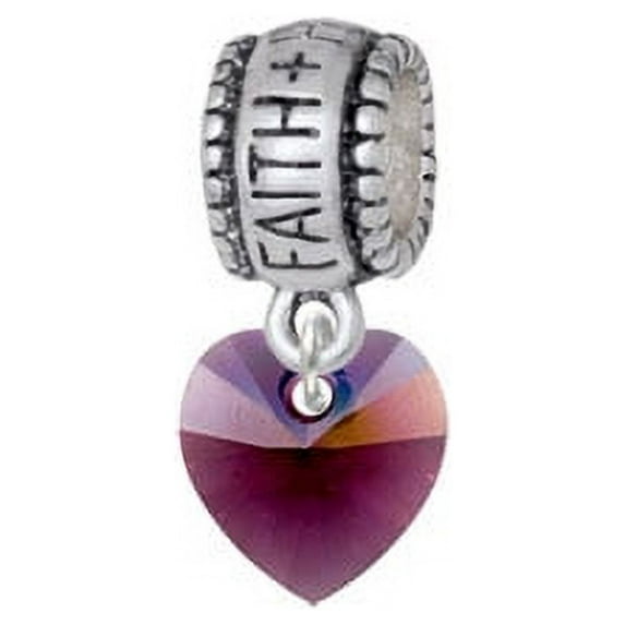 Purple Crystal Heart - Faith Hope Love Charm Bead