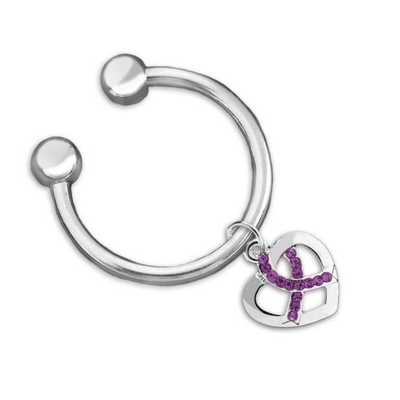 Purple Crystal Heart Horse Shoe Keychain Ring
