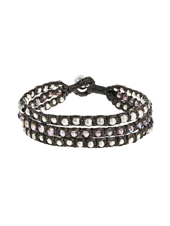 Purple Crystal-Silver Beads Chic Medley Three Strand Bracelet